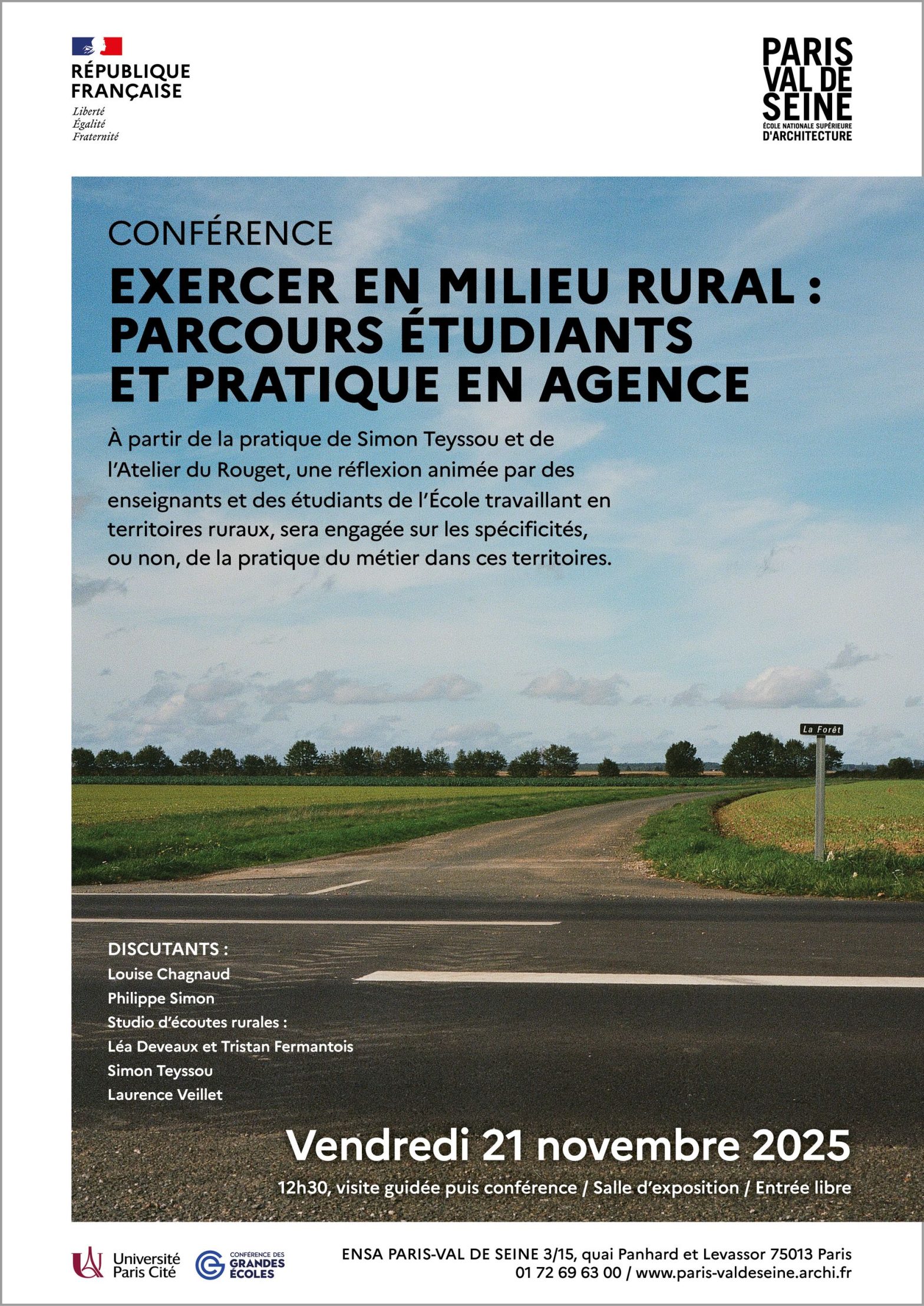 Conférence « Exercer en milieu rural » : parcours étudiants et pratique en agence – 21 novembre 2025 – ENSA Paris-Val-de-Seine et en ligne