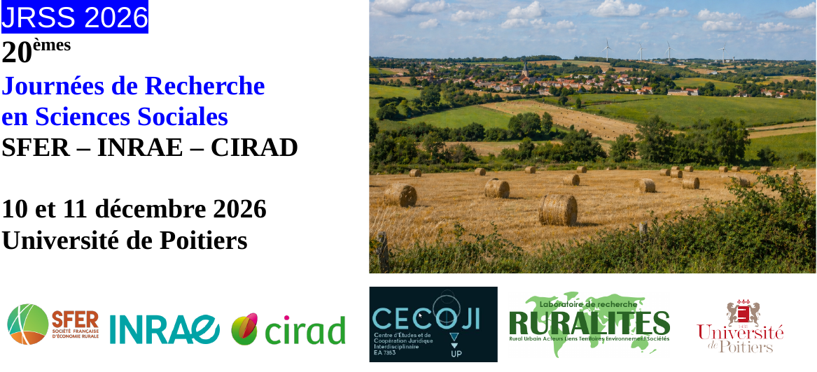 20e Journées de recherche en sciences sociales 2026 – SFER-INRAE-CIRAD – 10 et 11 décembre 2026 – Université de Poitiers (86)